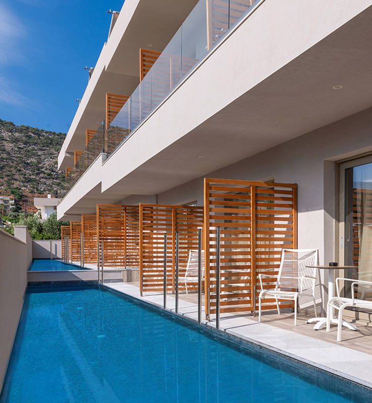 Walled off pool shared across three rooms