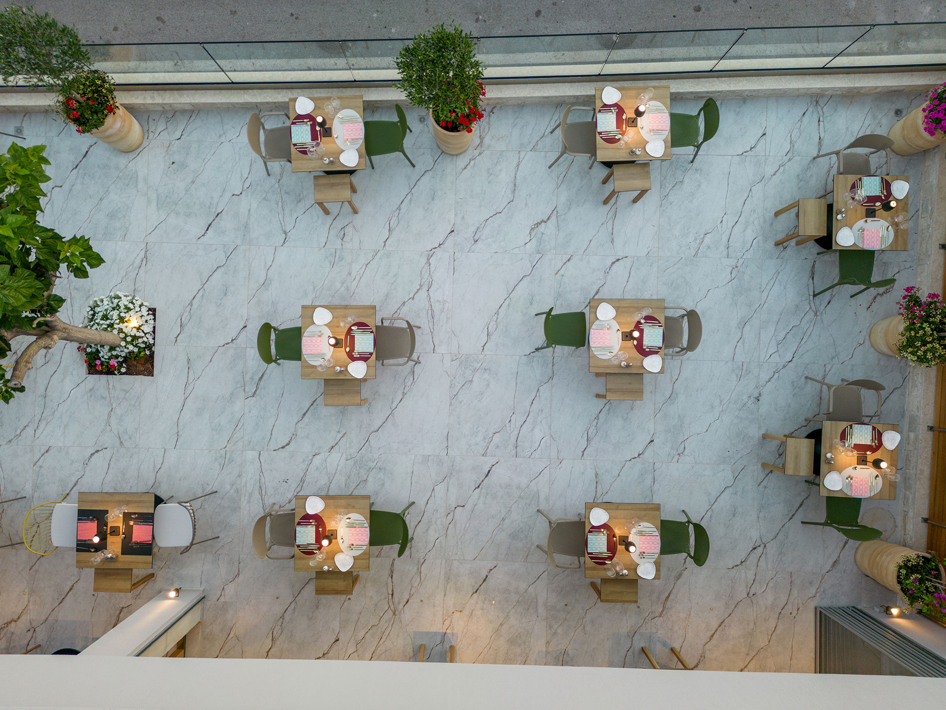 La Strada outdoor sitting area top-down