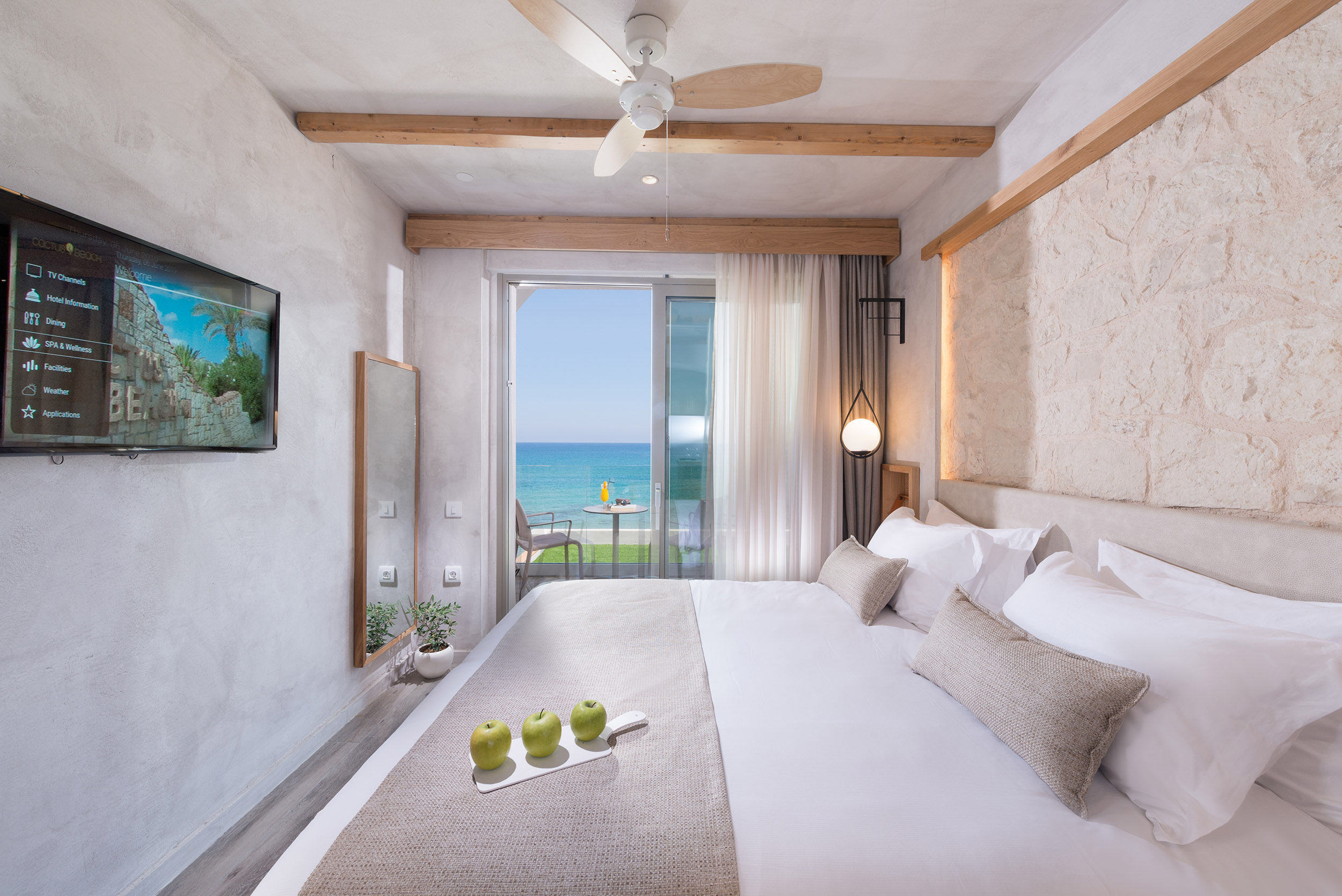 Double room double bed and view from the balcony